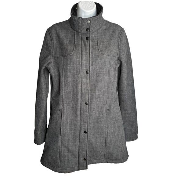 Prana Jacket Women’s Large Gray Full Zip Snap Buttons Bonded Fleece Lining - Picture 2 of 12